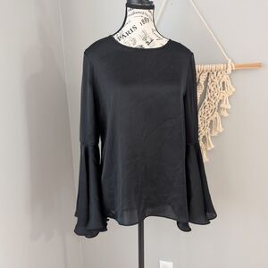 Banana Republic Black Bell Sleeve Blouse Satin XS